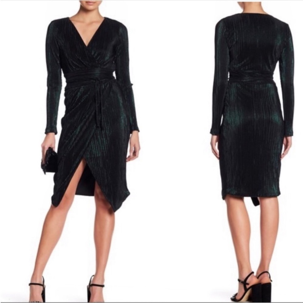RACHEL Rachel Roy Shimmering green long sleeve faux wrap dress